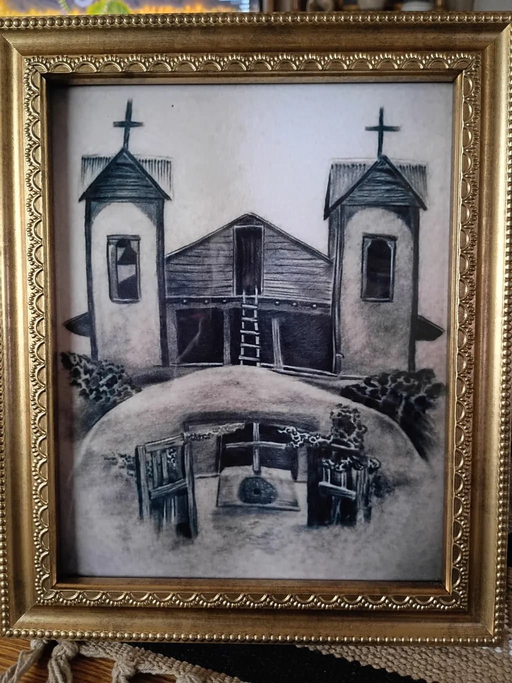 Twin Towers Chapel Graphite Drawing