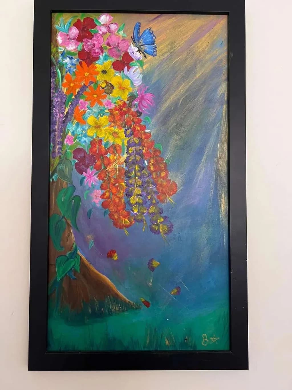 Floral Cascade with Butterfly
