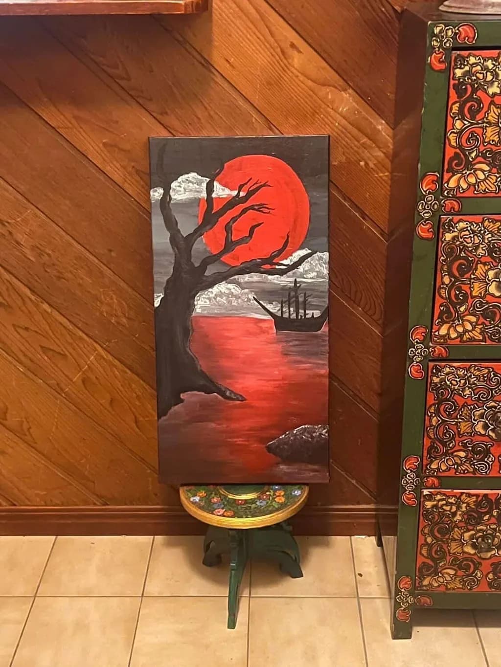 Red Moon Ship and Tree