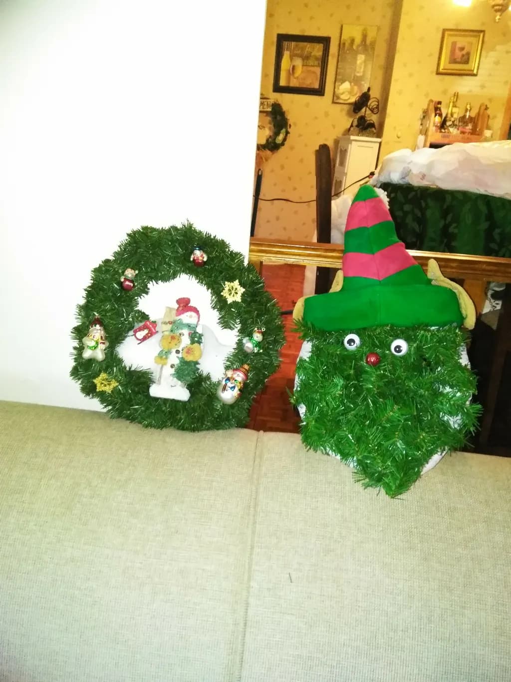 Holiday Wreath and Elf Hat Decor