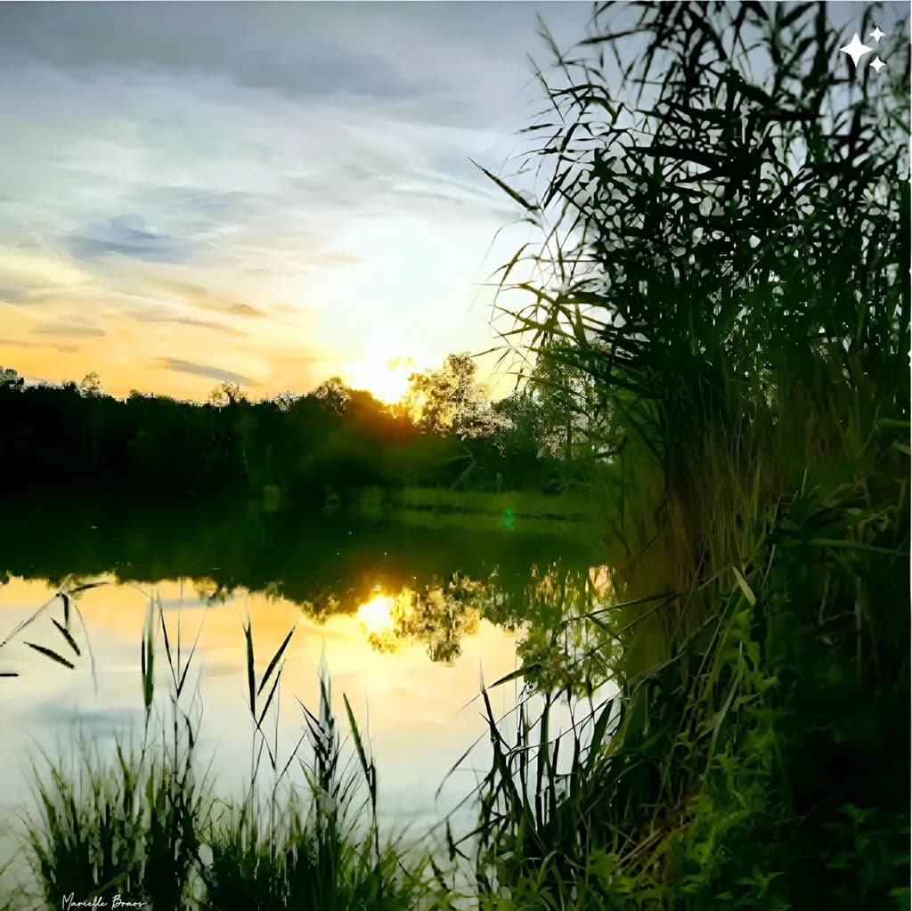 L'étang de la Serre, Isère France. Coucher du soleil.