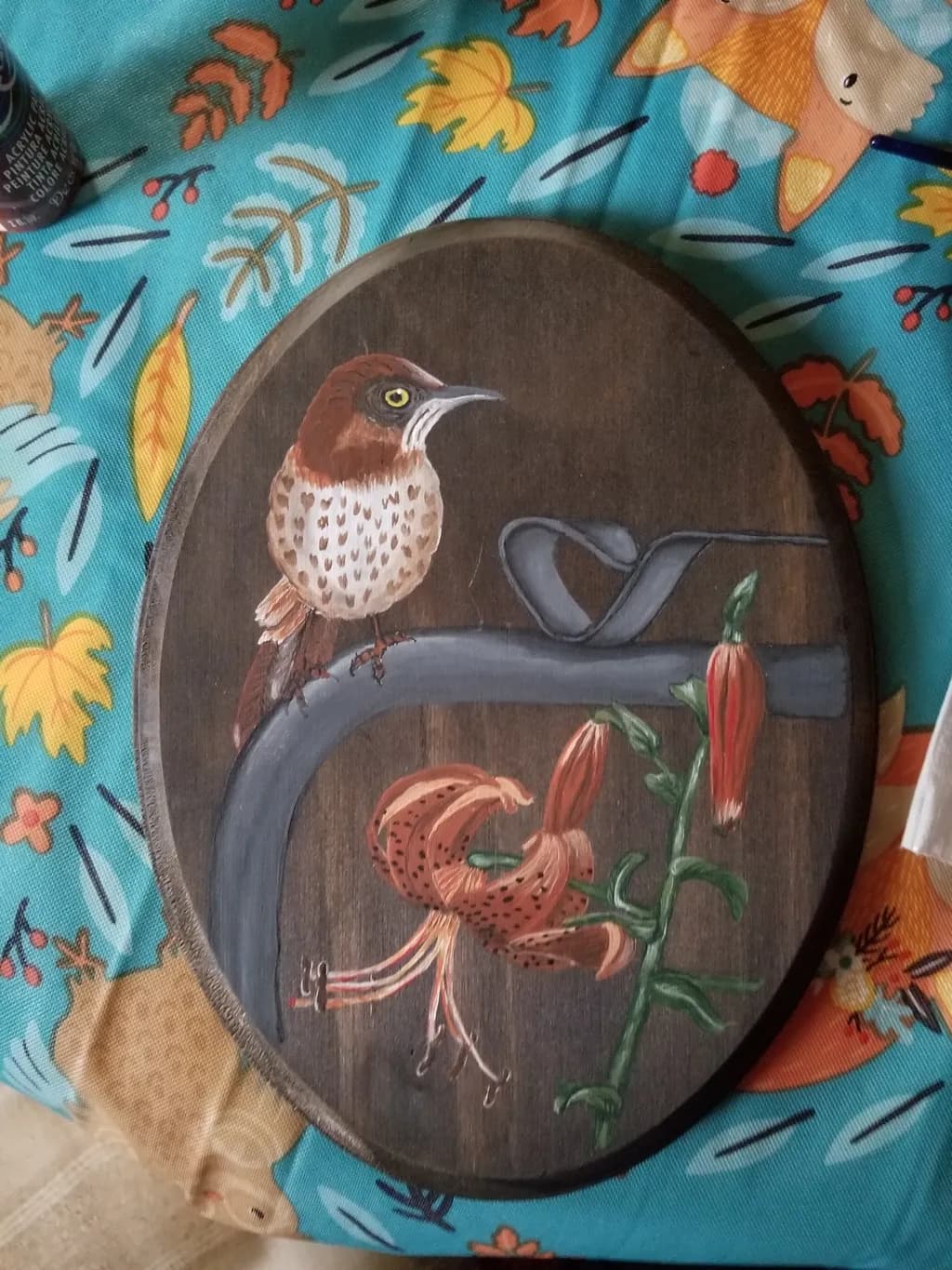 Bird and Lily on Wood