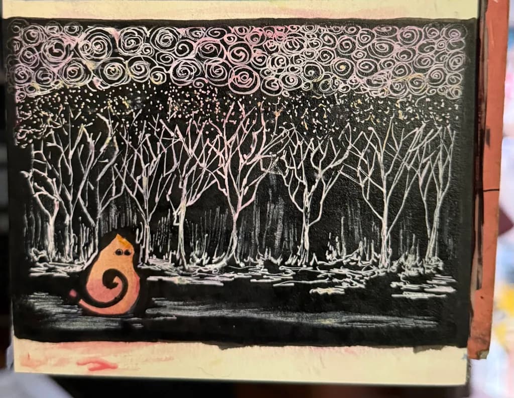 Cat in Forest Night