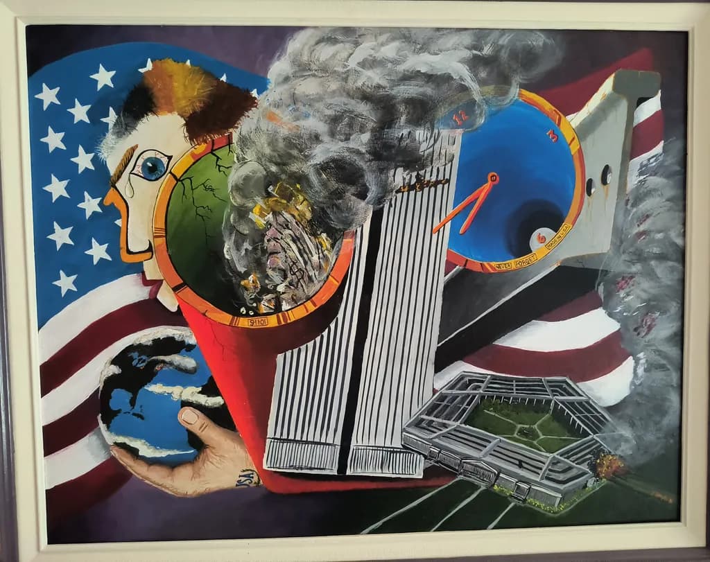 American Flag and Twin Towers