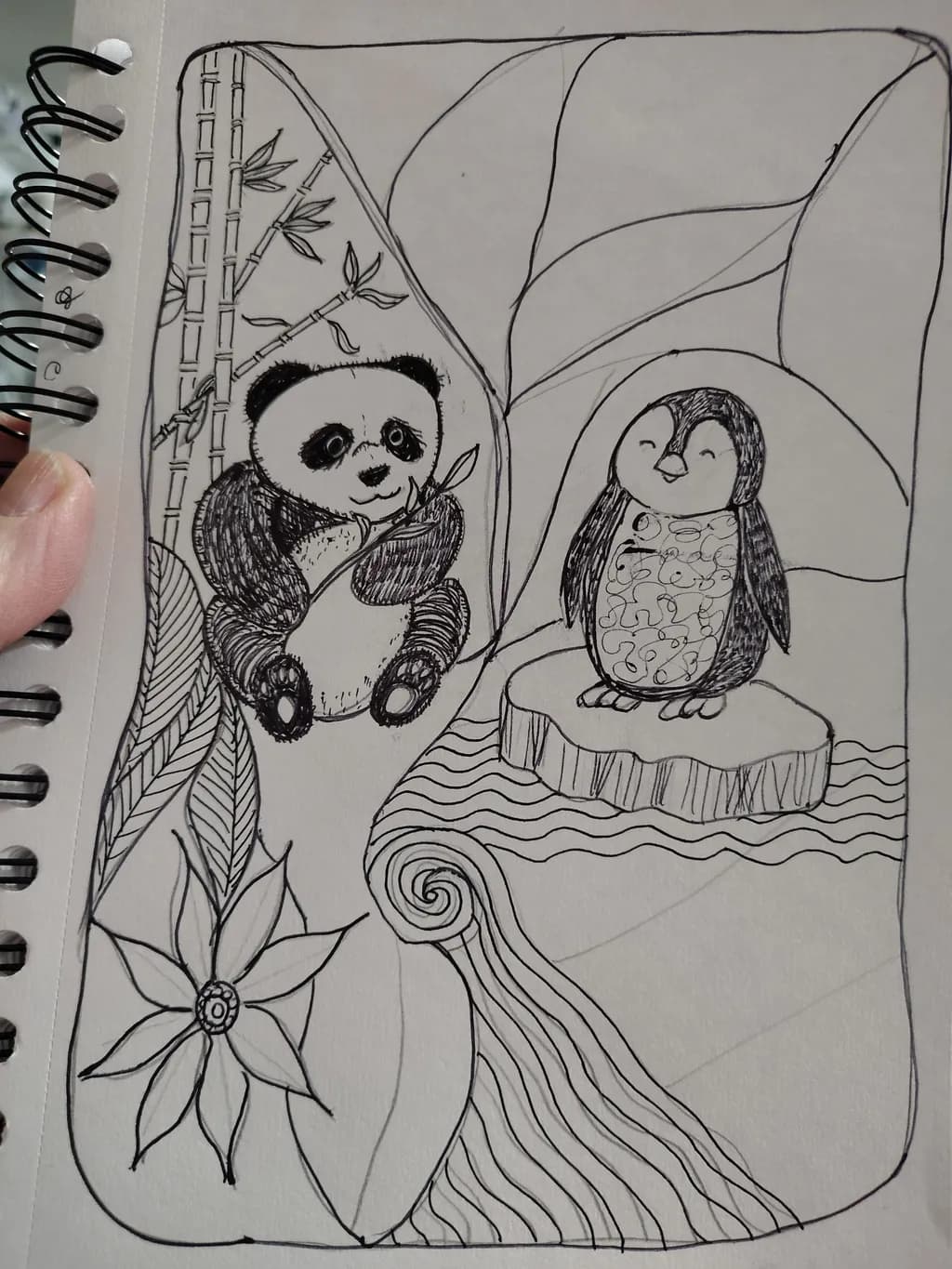 Panda and Penguin Sketch