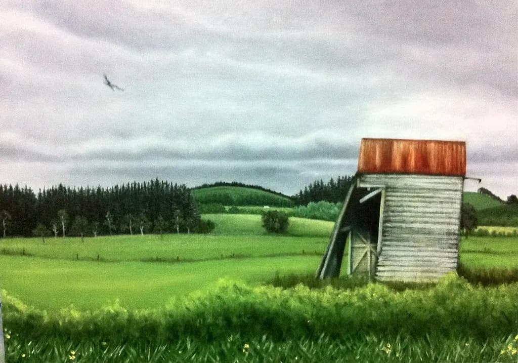 Green Fields and Old Barn