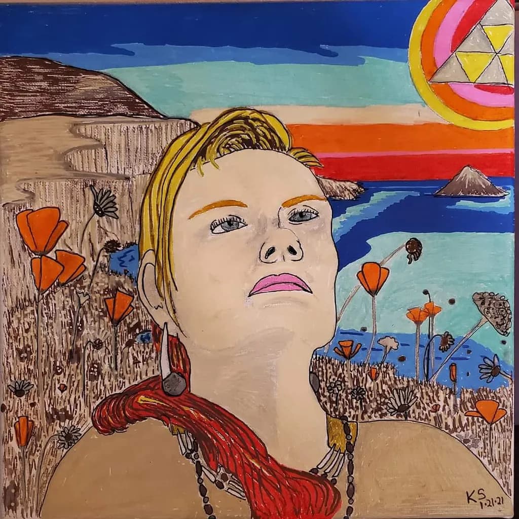 Portrait with Coast and Flowers