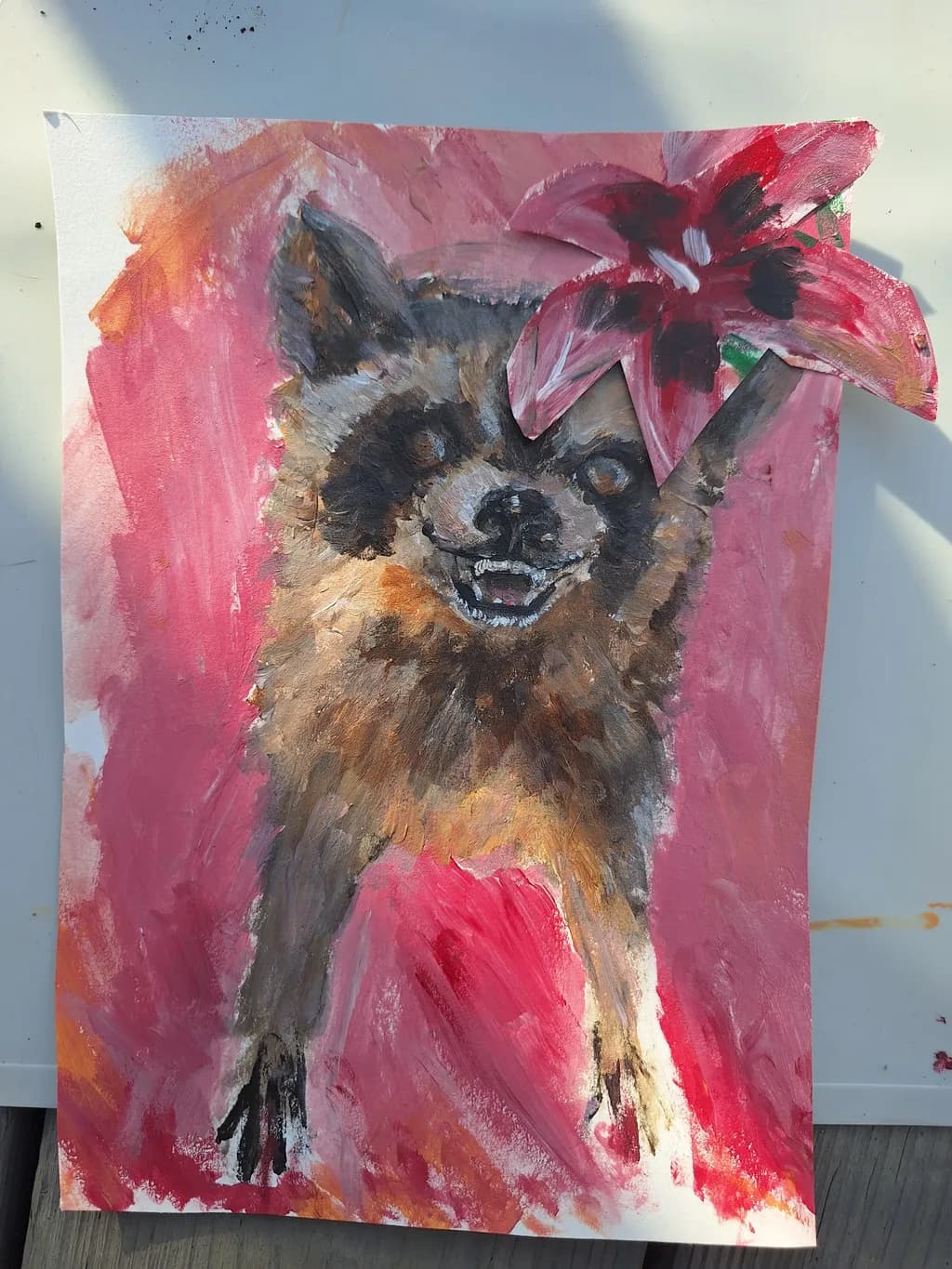 Raccoon with Flower