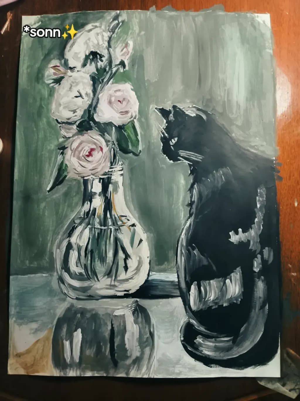 Cat and Roses Reflection