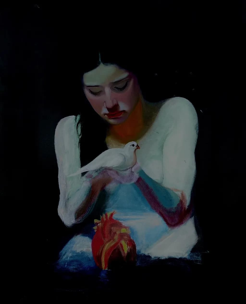 Woman with Dove and Heart