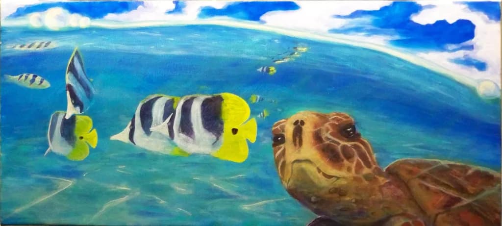 Turtle and Fish Underwater