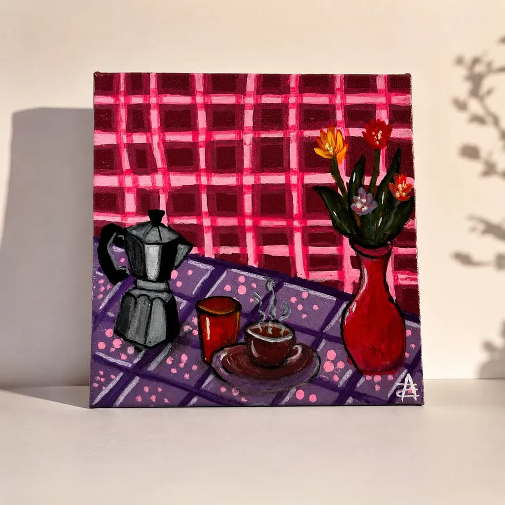 Coffee and Flowers Still Life