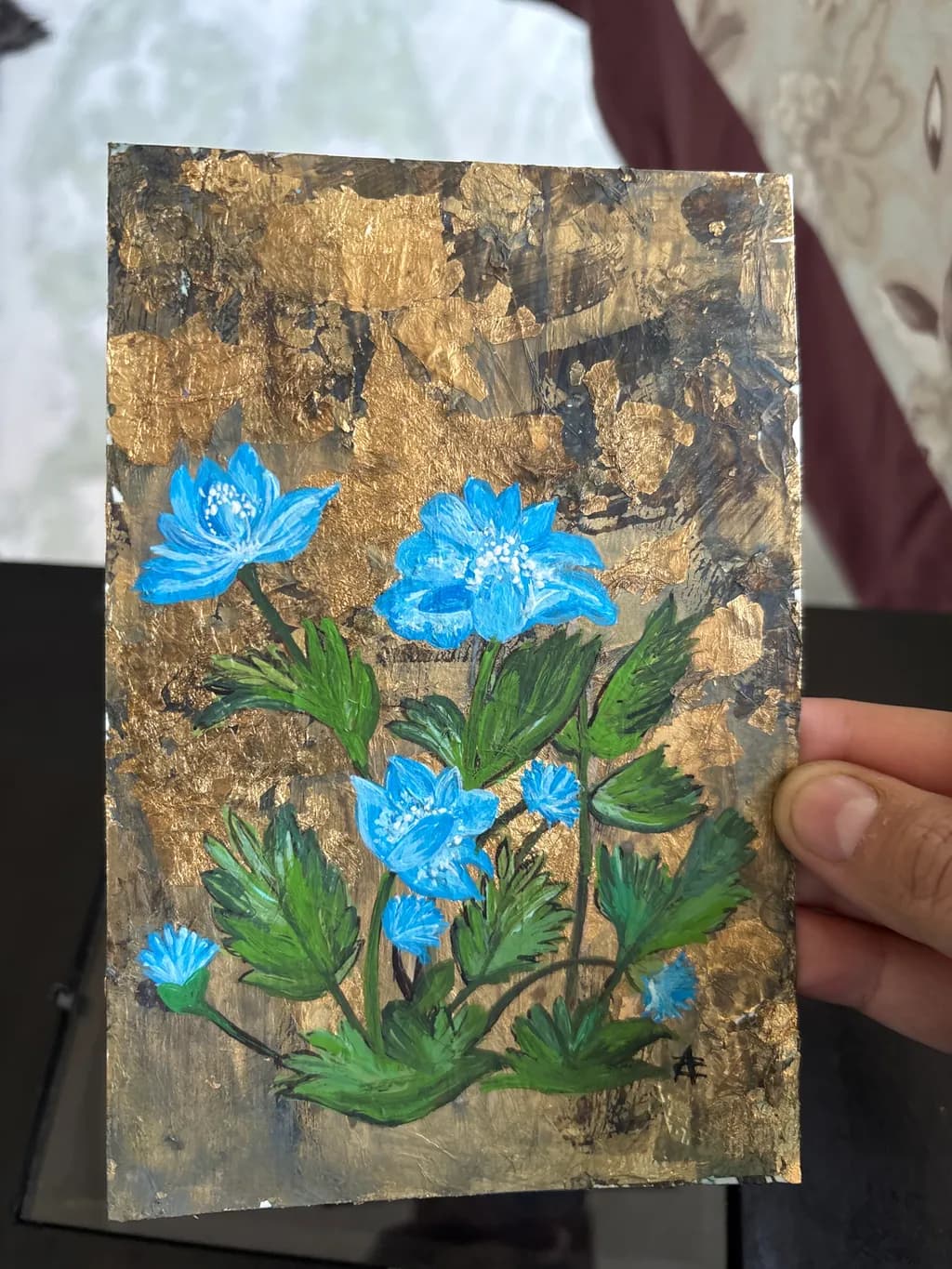 Blue Flowers on Gold
