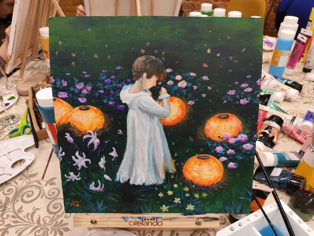 Girl with Lanterns and Flowers