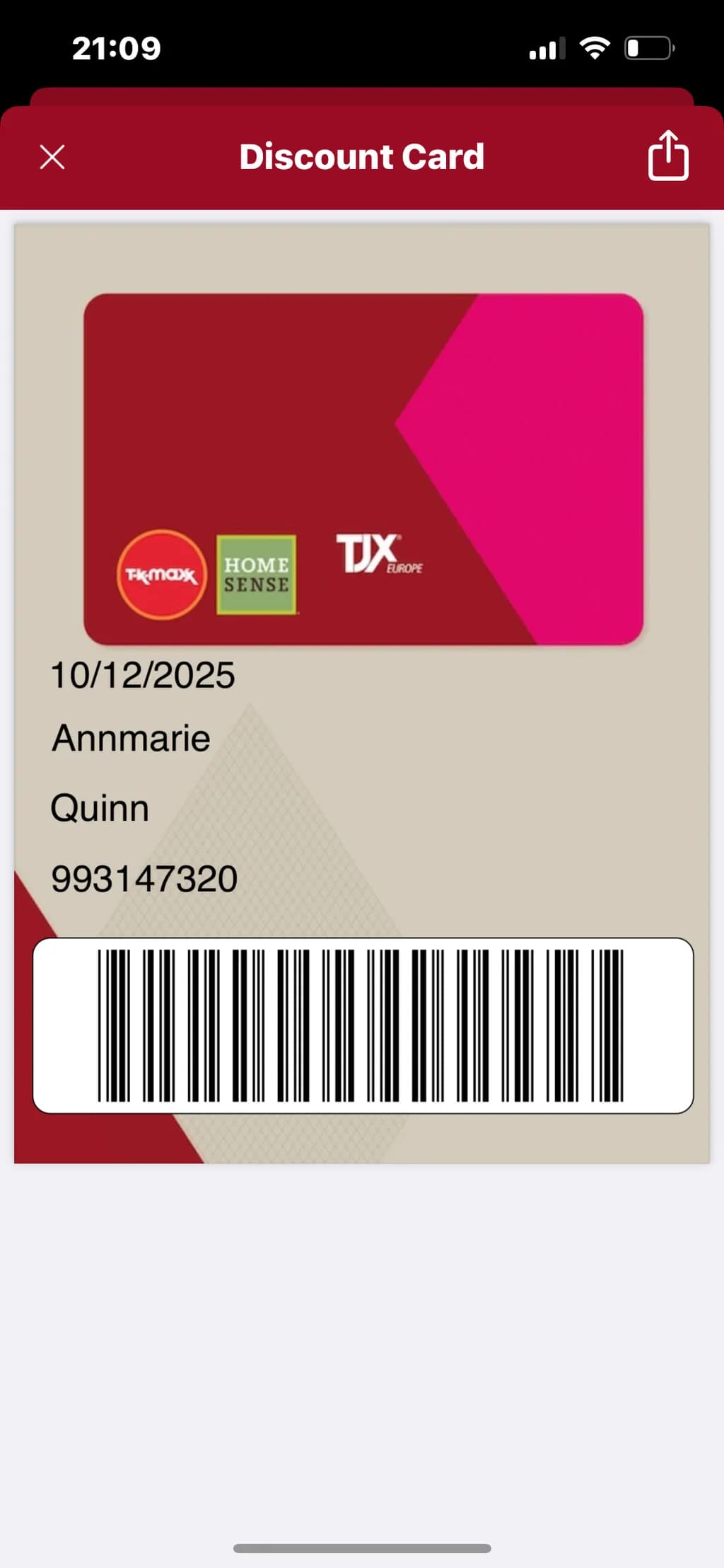 TJX Discount Card