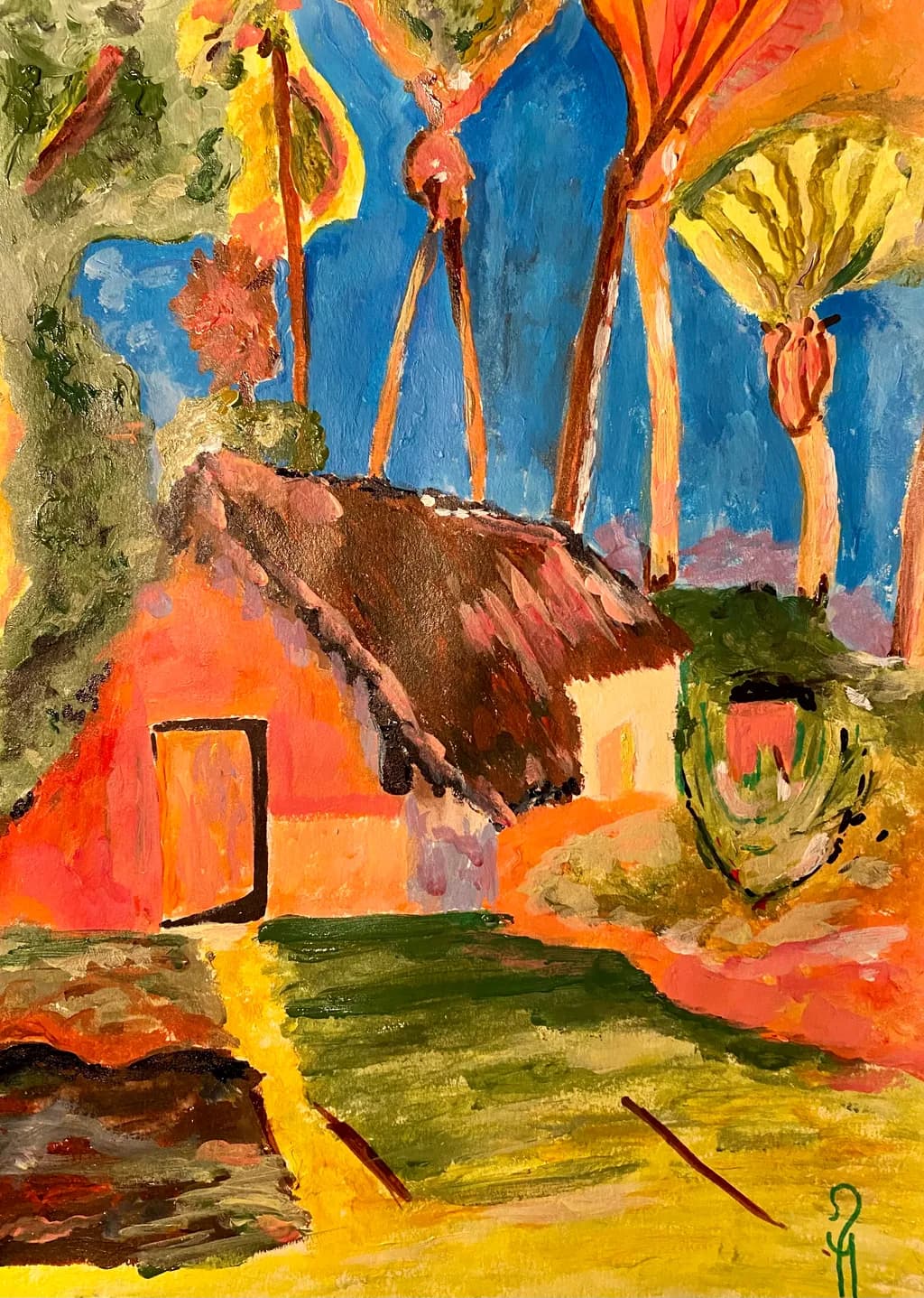 Thatched Cottage and Trees