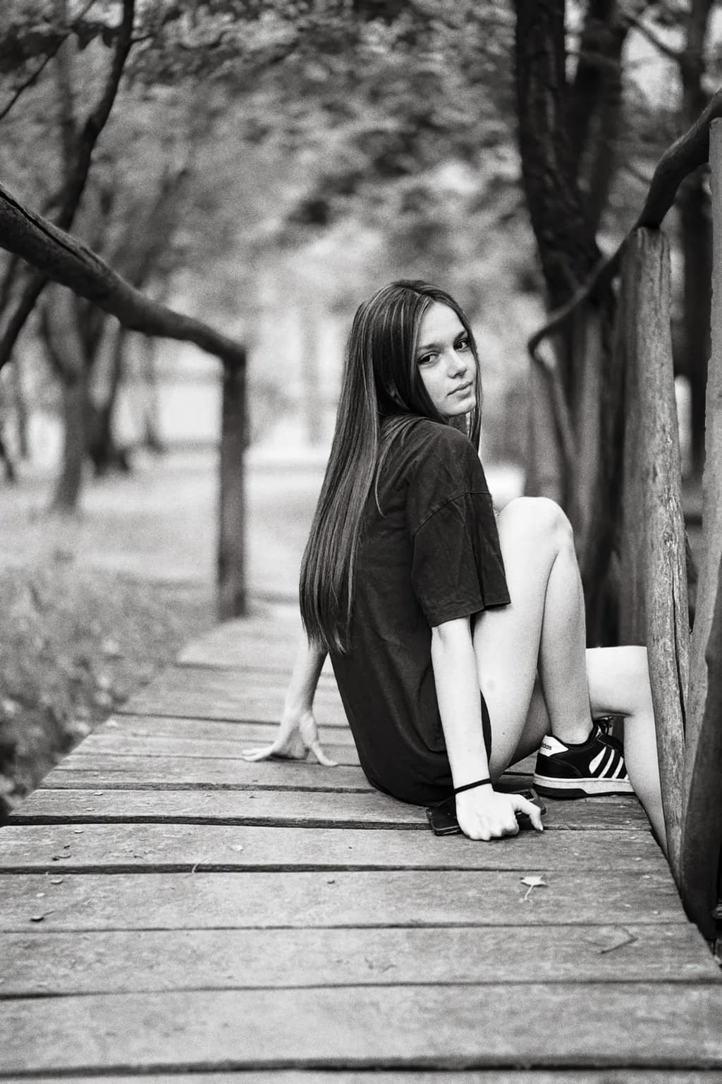 Girl on Wood Bridge