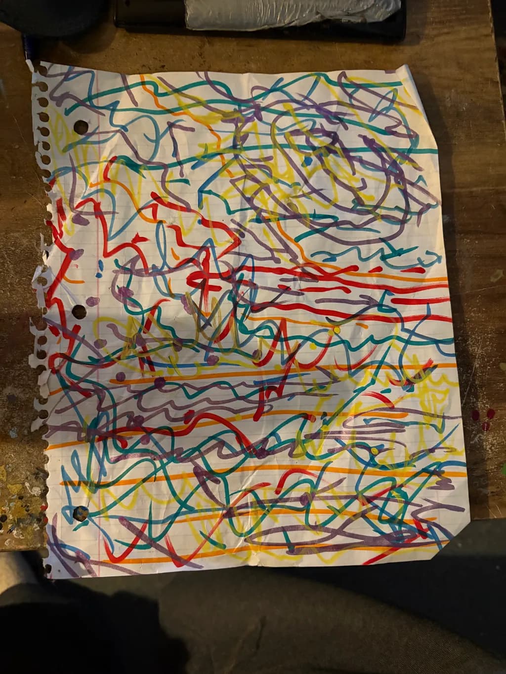 Colorful Scribbles on Lined Paper
