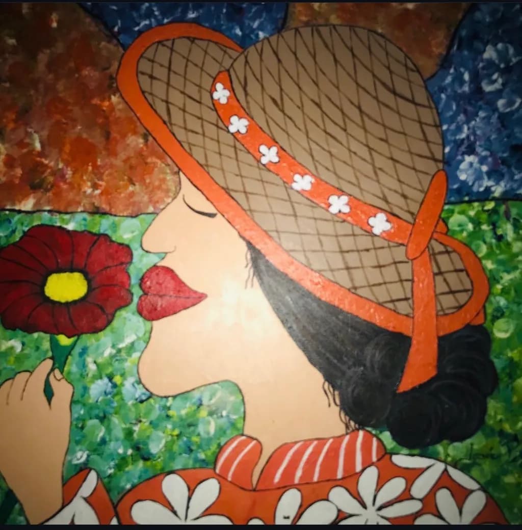 Woman with Flower and Hat