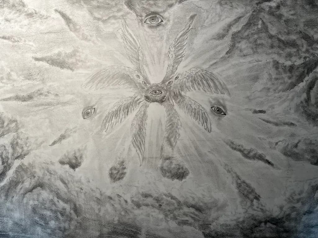 Feathered Eyes in Clouds