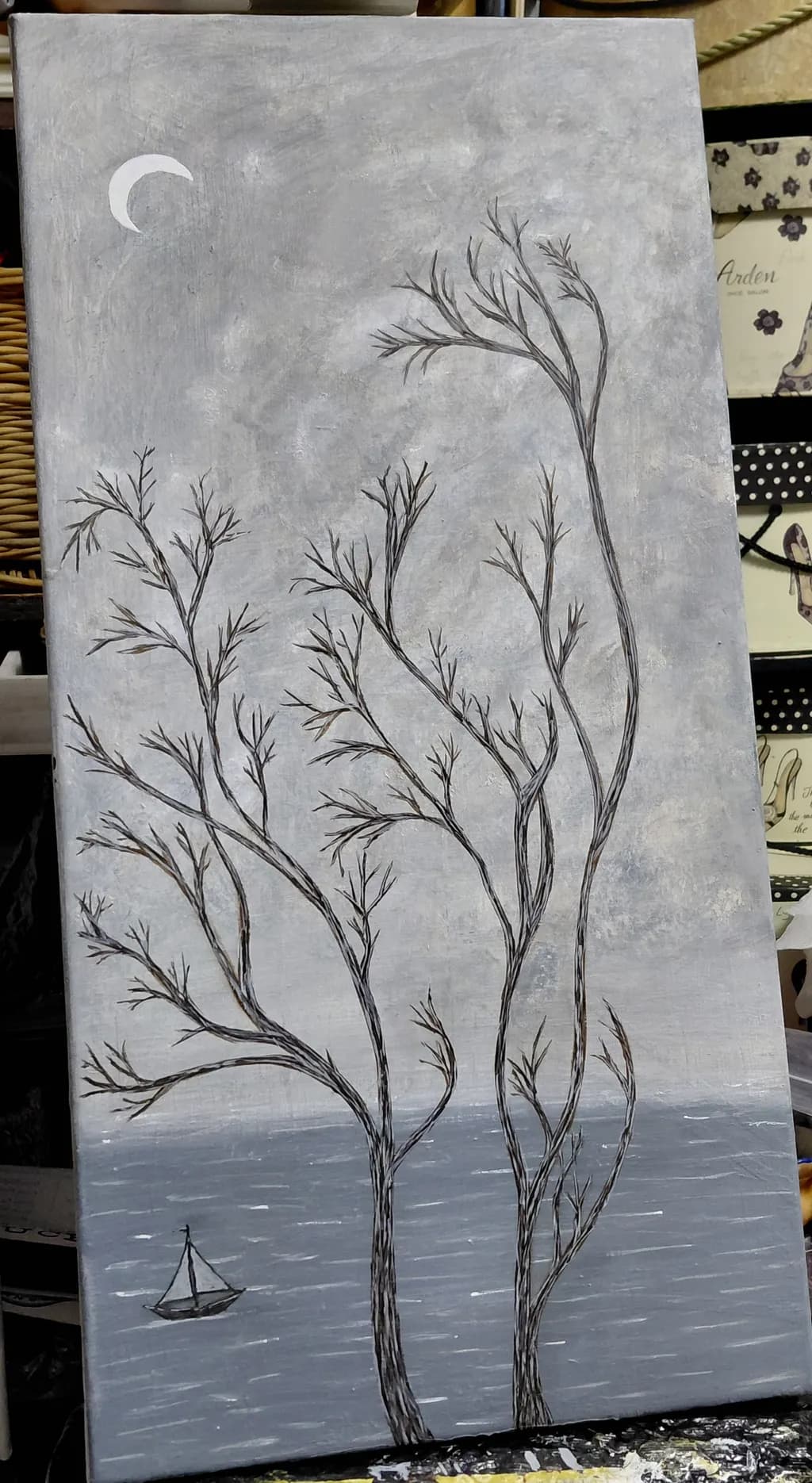 Moonlit Seascape Trees