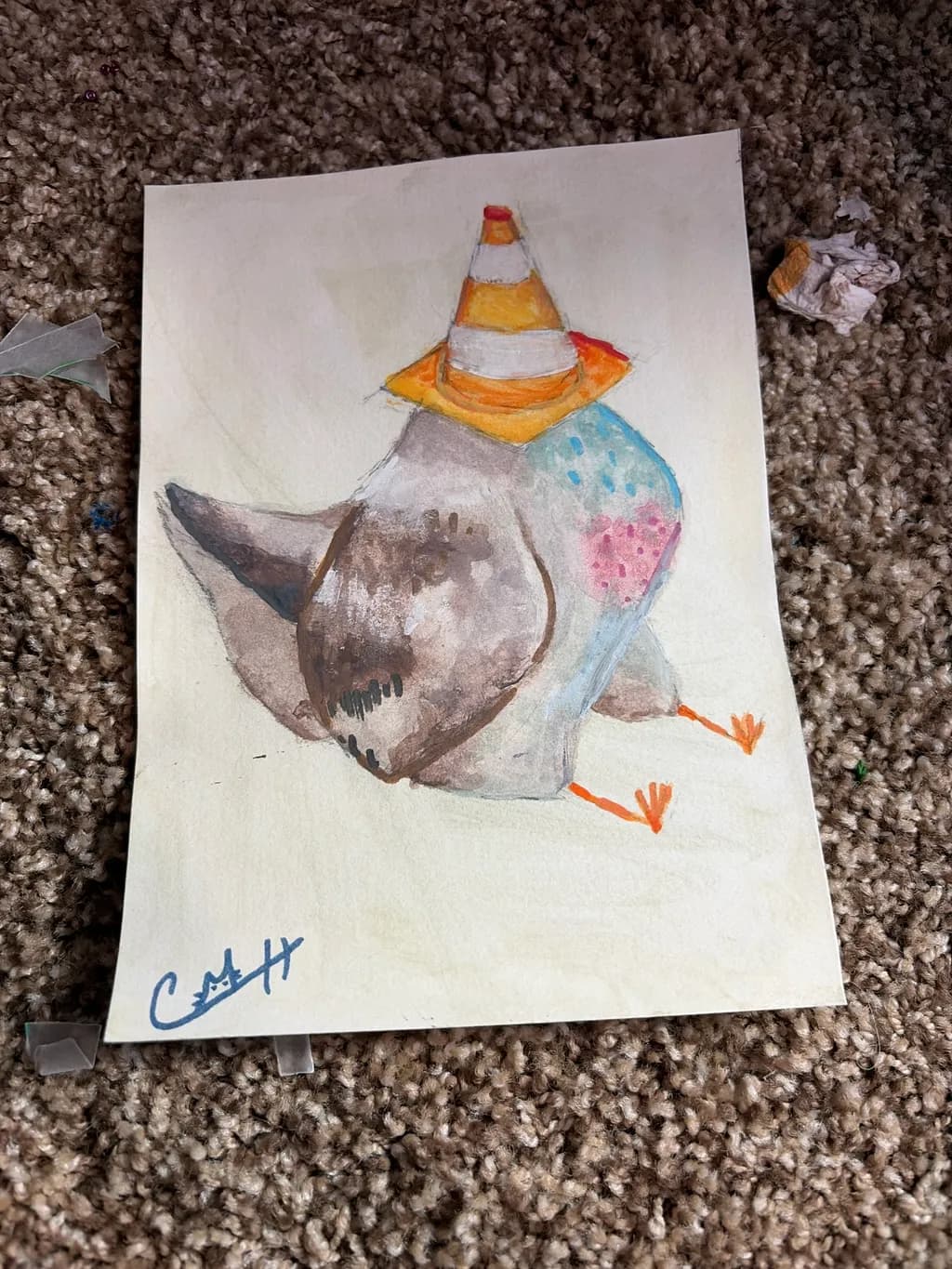 Bird with Traffic Cone Hat