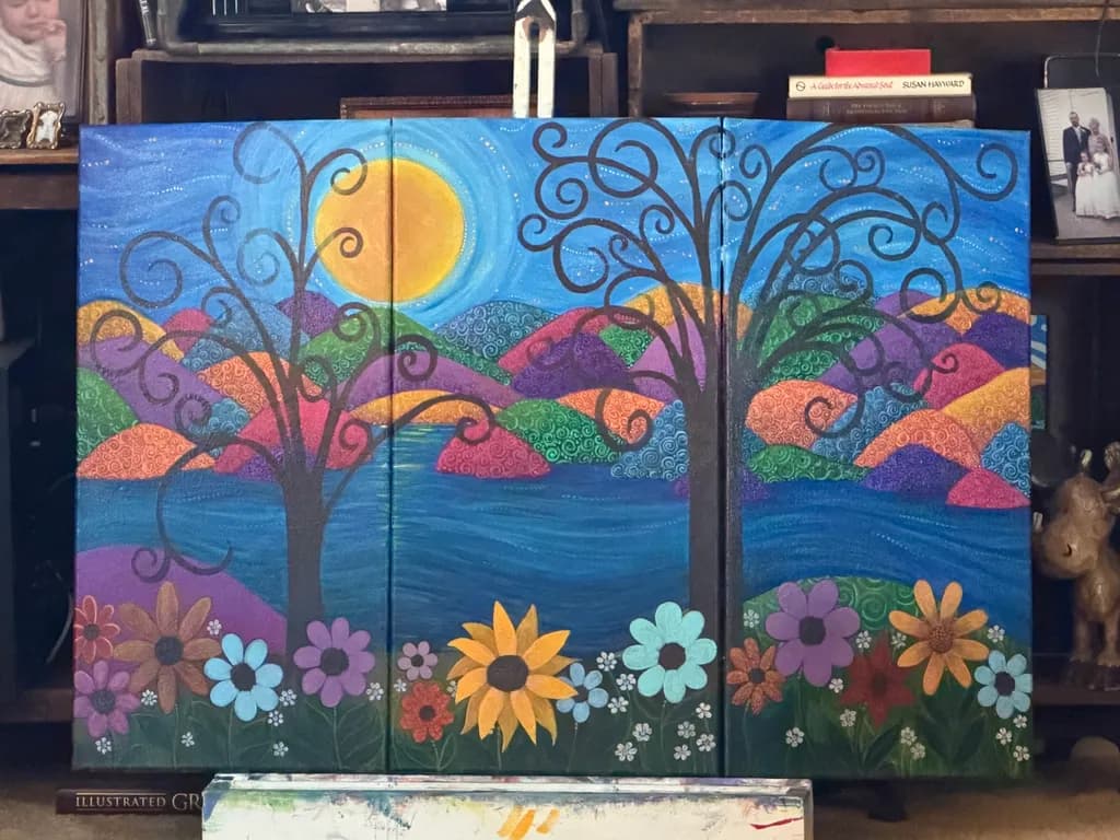 Sunlit Hills and Flowers