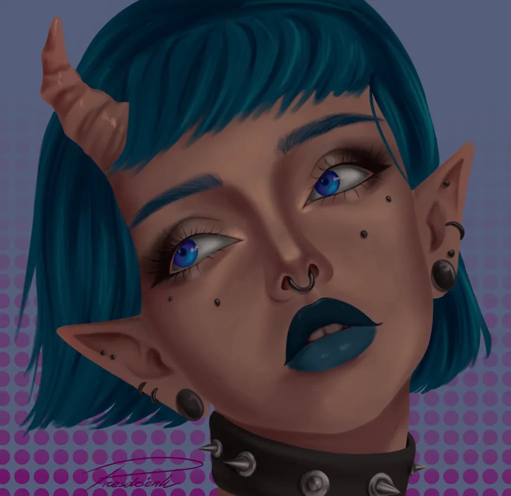 Blue-Haired Demon Portrait