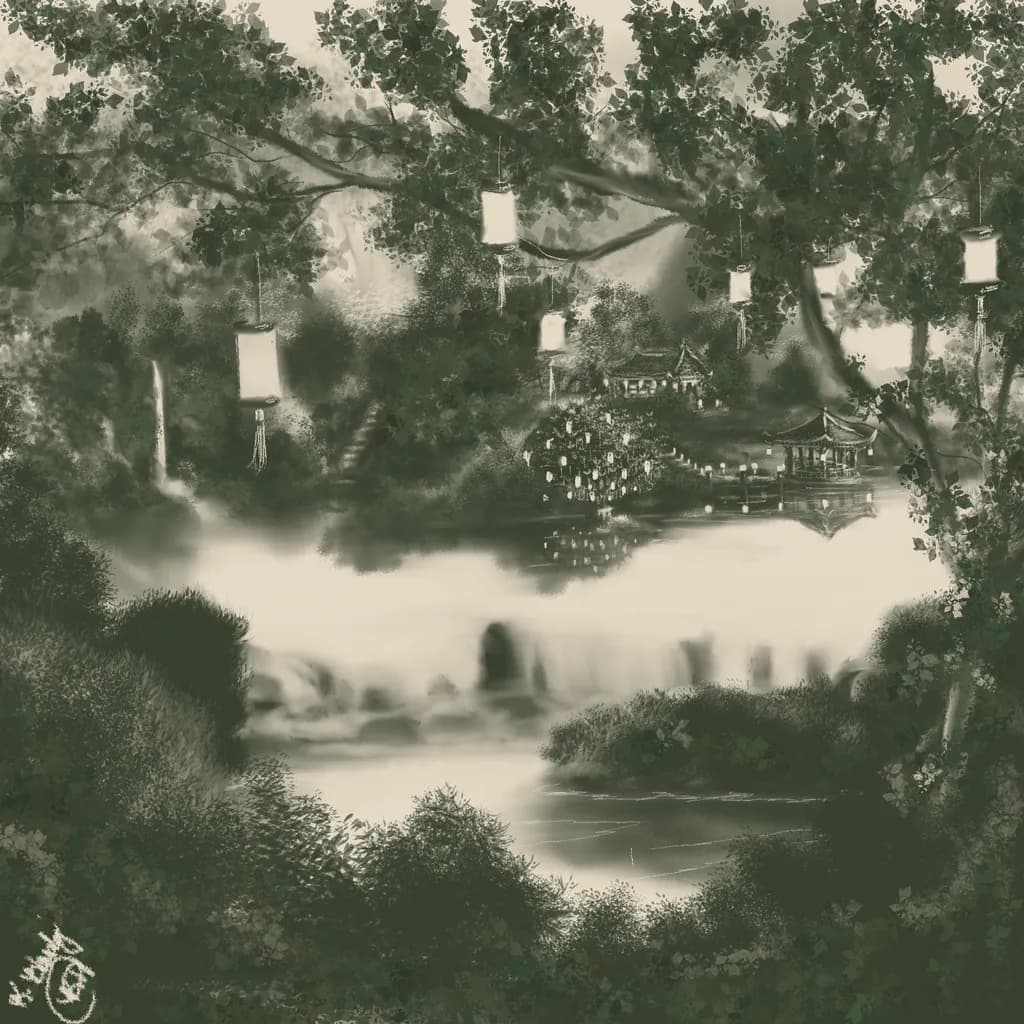 Lanterns Over Lake