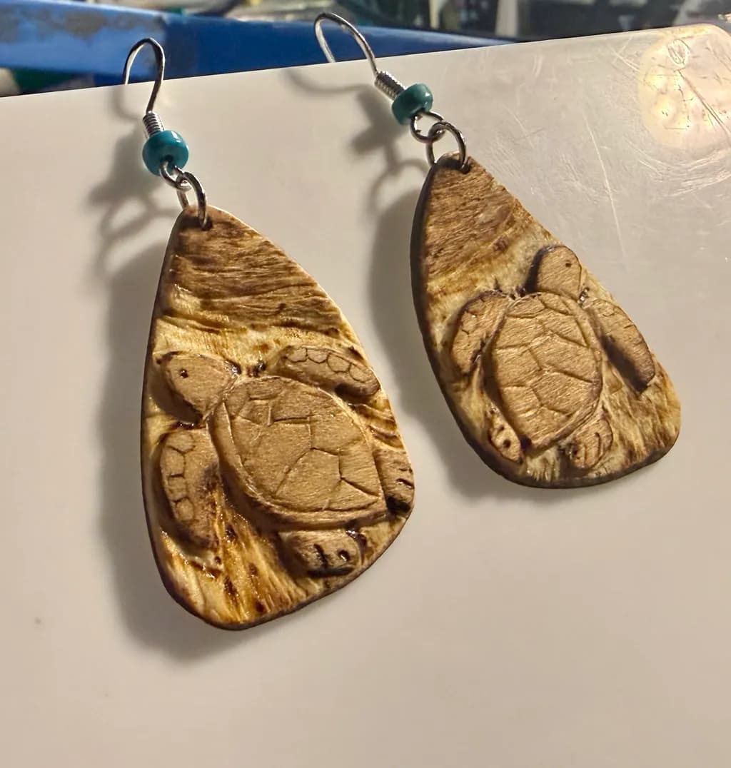 Carved Turtle Wood Earrings