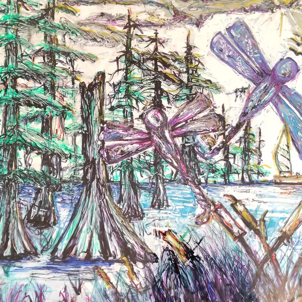 Dragonflies Among Trees