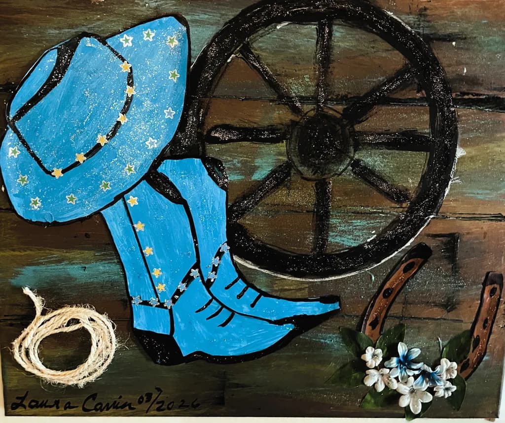 Starry Blue Boots and Wagon Wheel