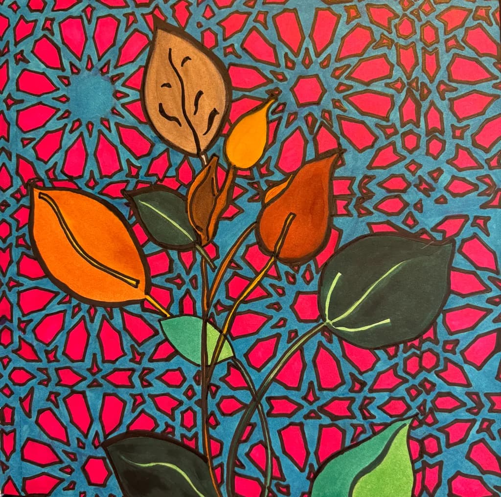 Botanical Mosaic in Coral and Teal
