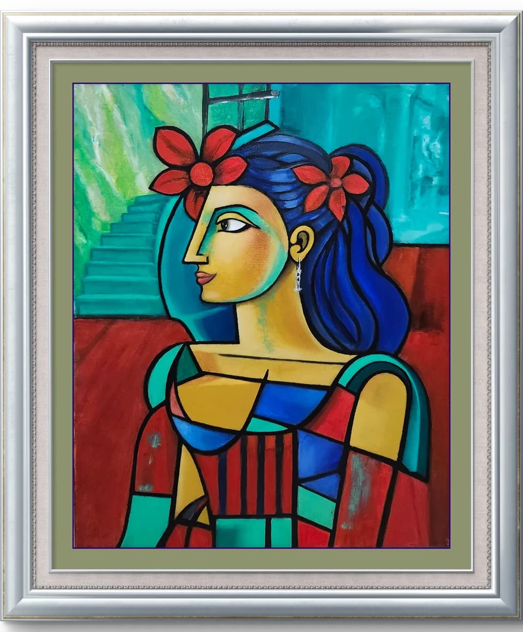 Blue-Haired Flower Portrait