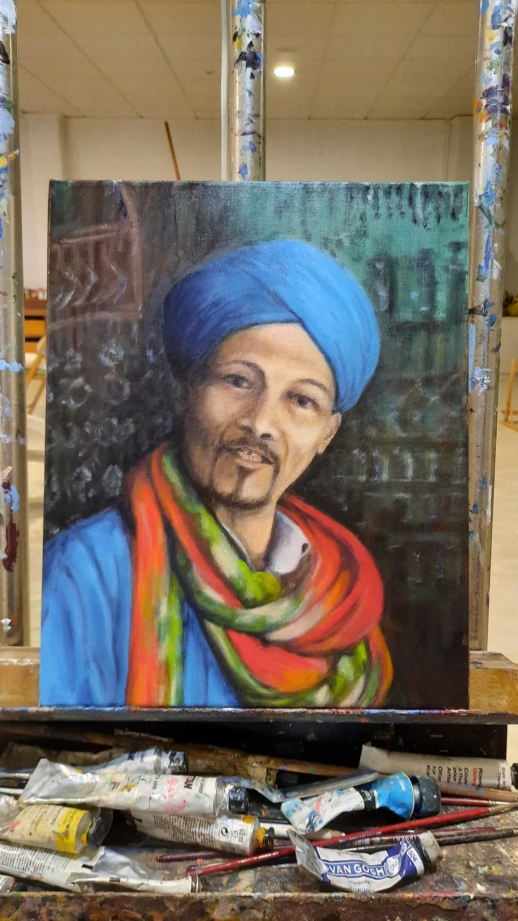Portrait in Blue and Scarlet