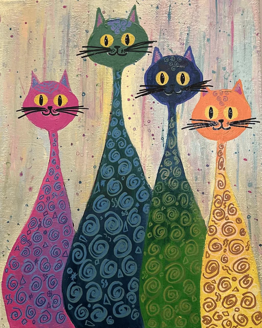 Whiskers and Whirls: United Long-Neck Cats Abstract