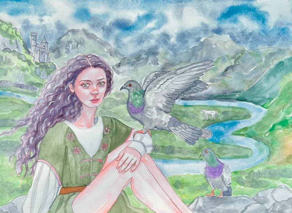 Girl and Pigeons in the Highlands