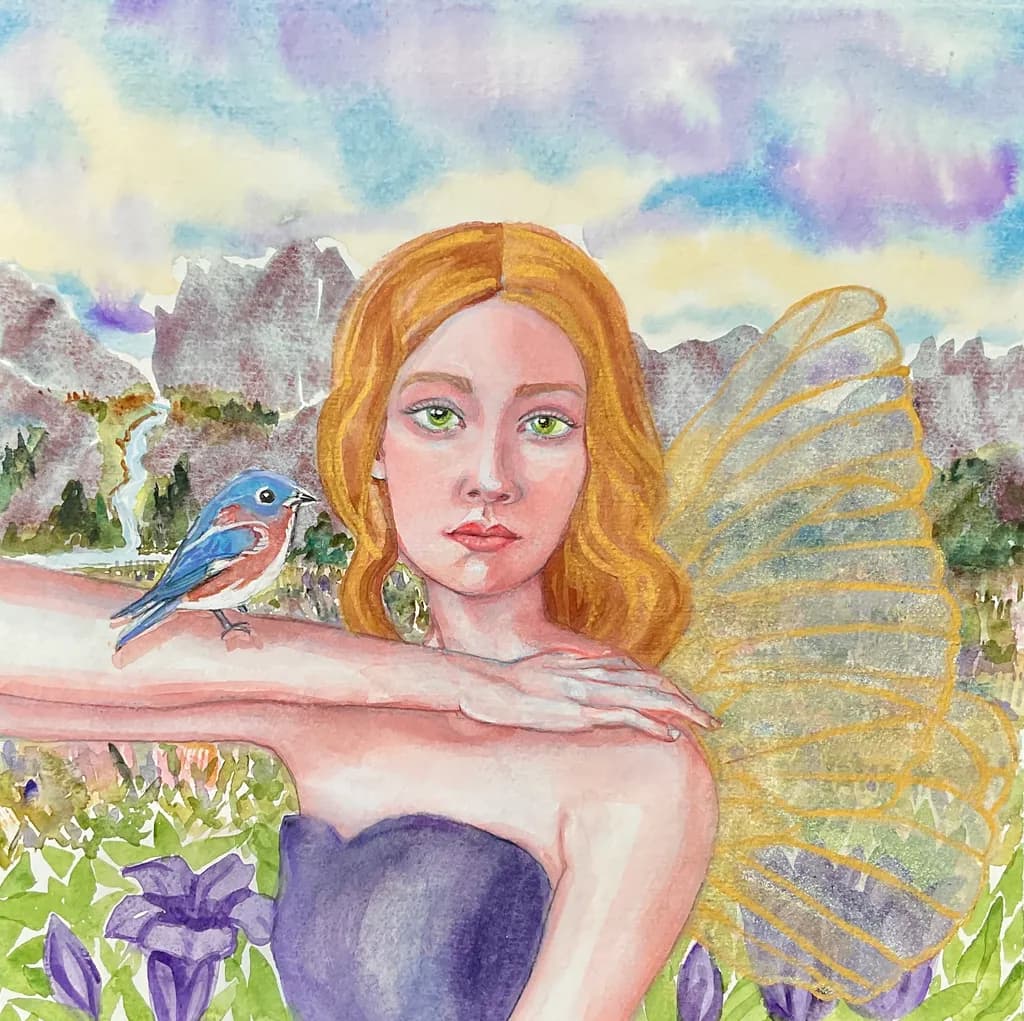 Fairy and Bluebird in the Mountains