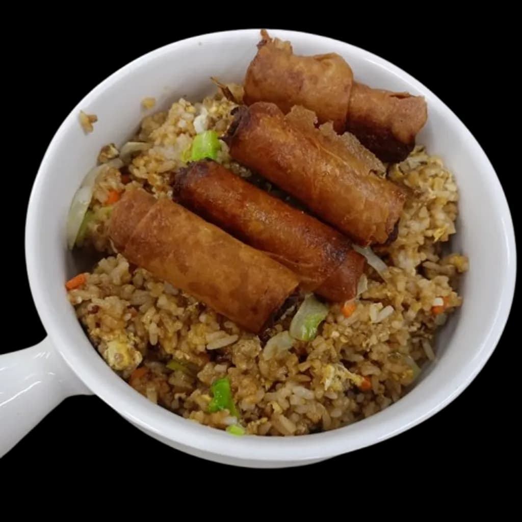 Spring Rolls Over Fried Rice