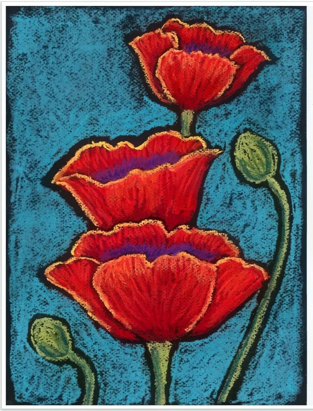Scarlet Poppies on Blue