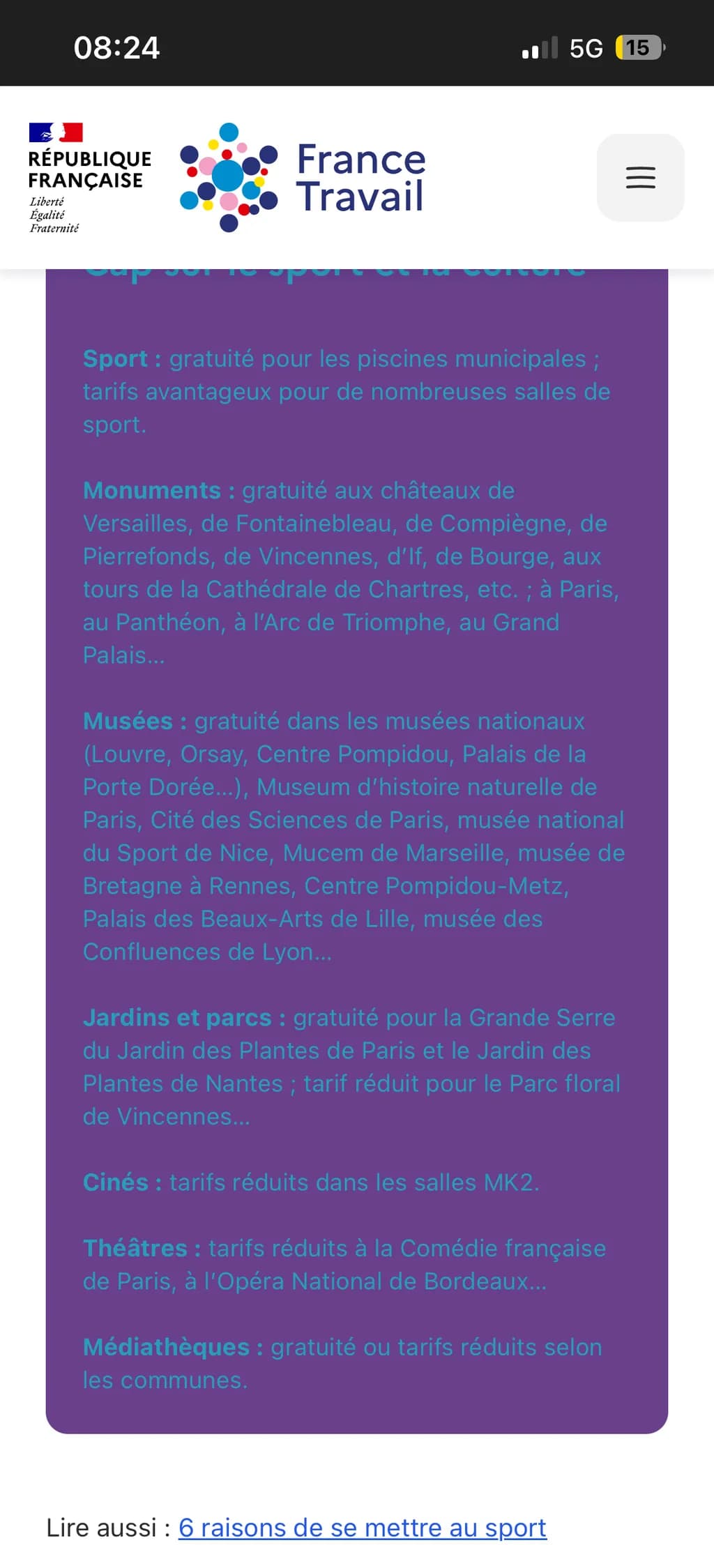 France Travail Information Screen