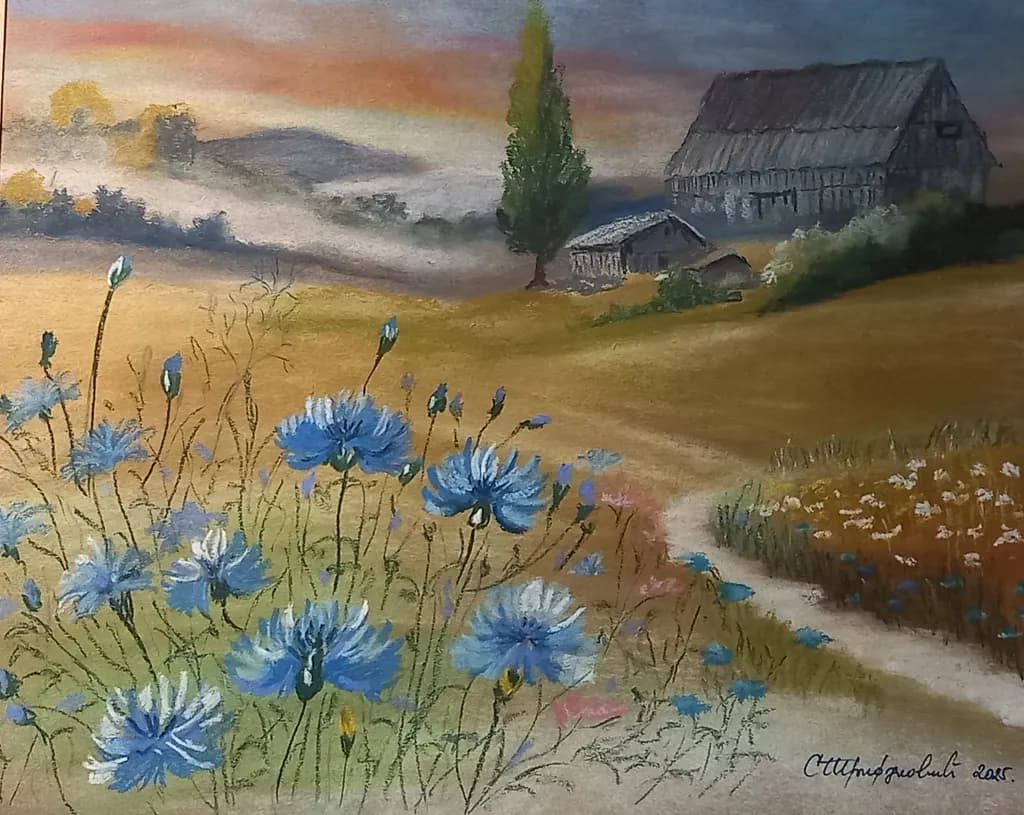 Cornflowers by the Farmhouse