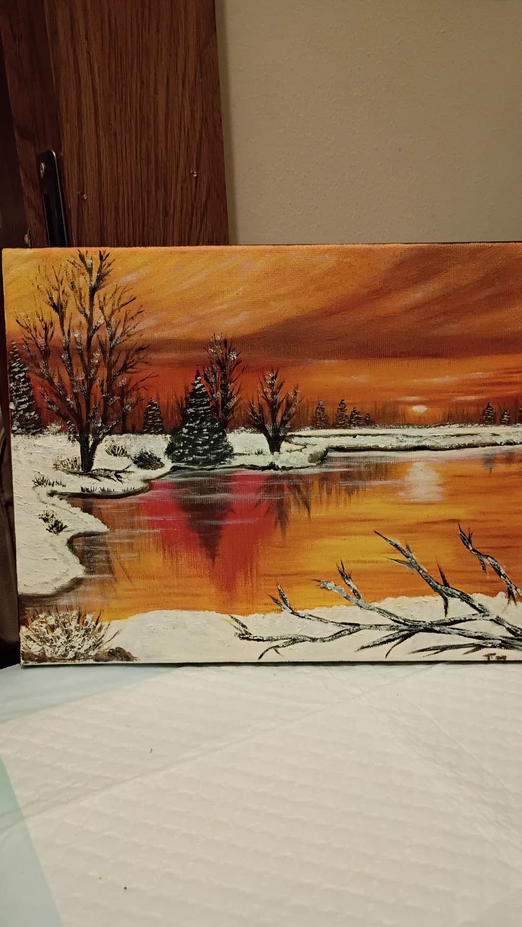 Winter Forest Lake Sunset