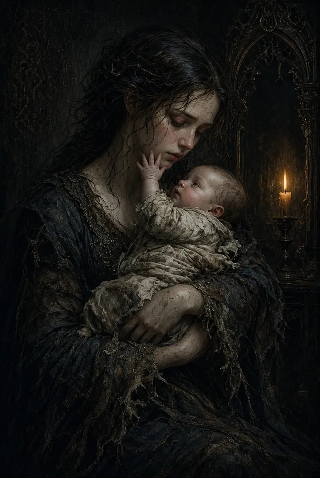 Candlelit Mother and Child