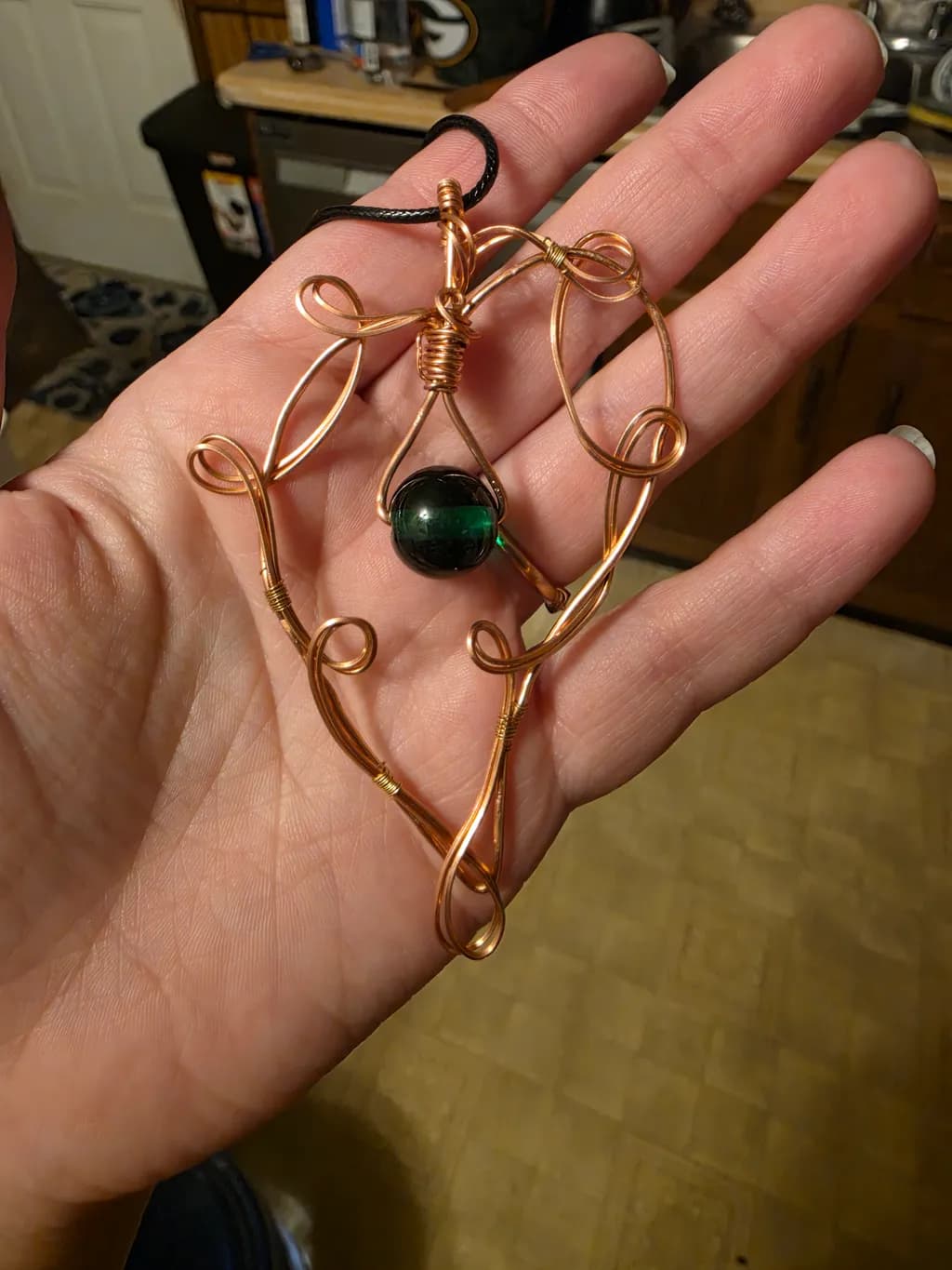 Copper Wire Green Stone Pendant