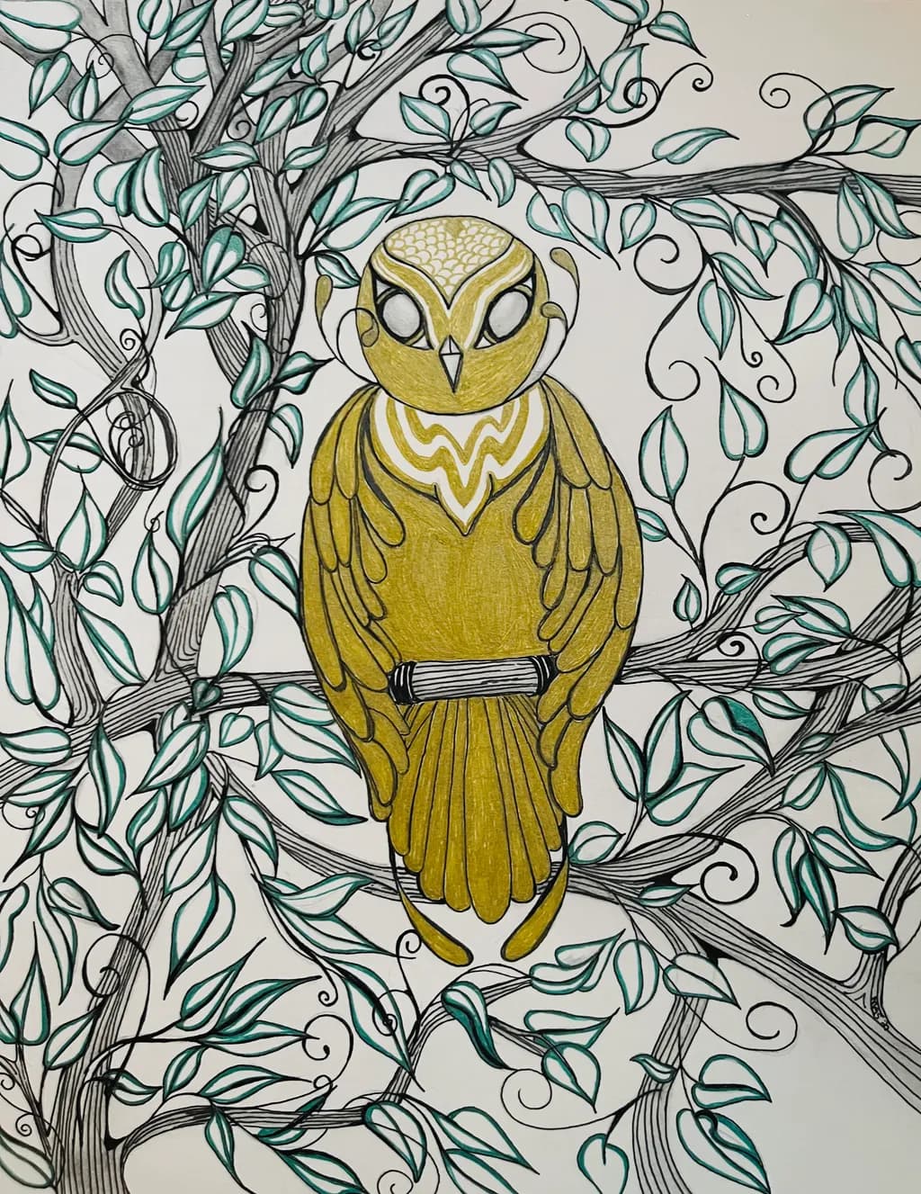 Golden Owl in the Grove
