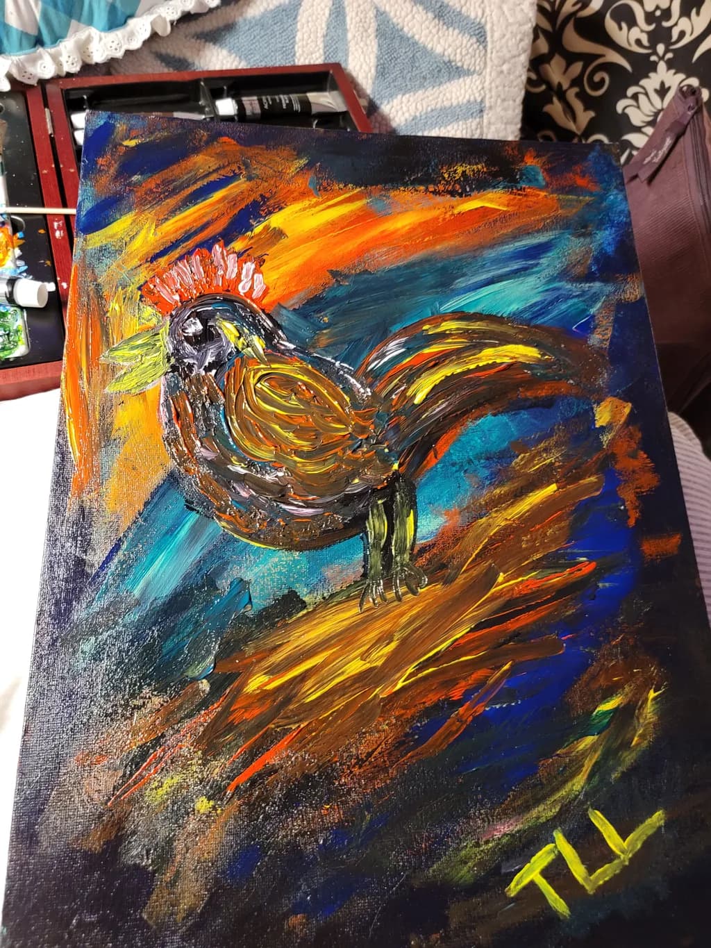Painted Rooster in Motion