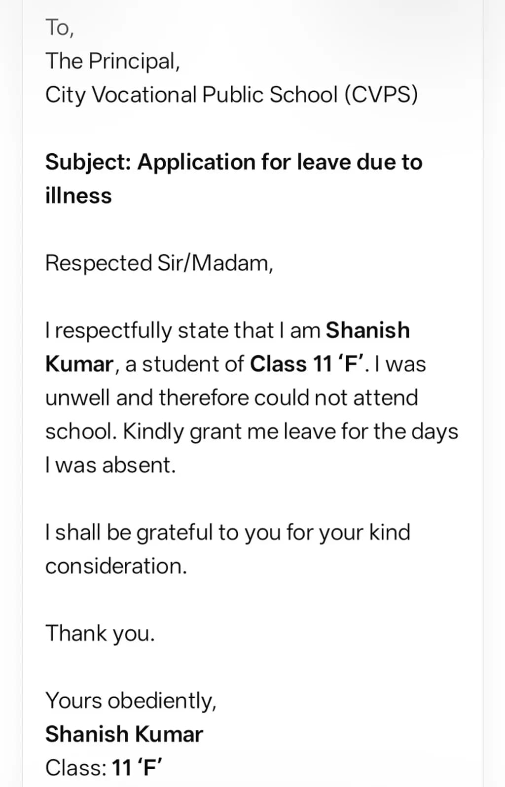 Application for Sick Leave