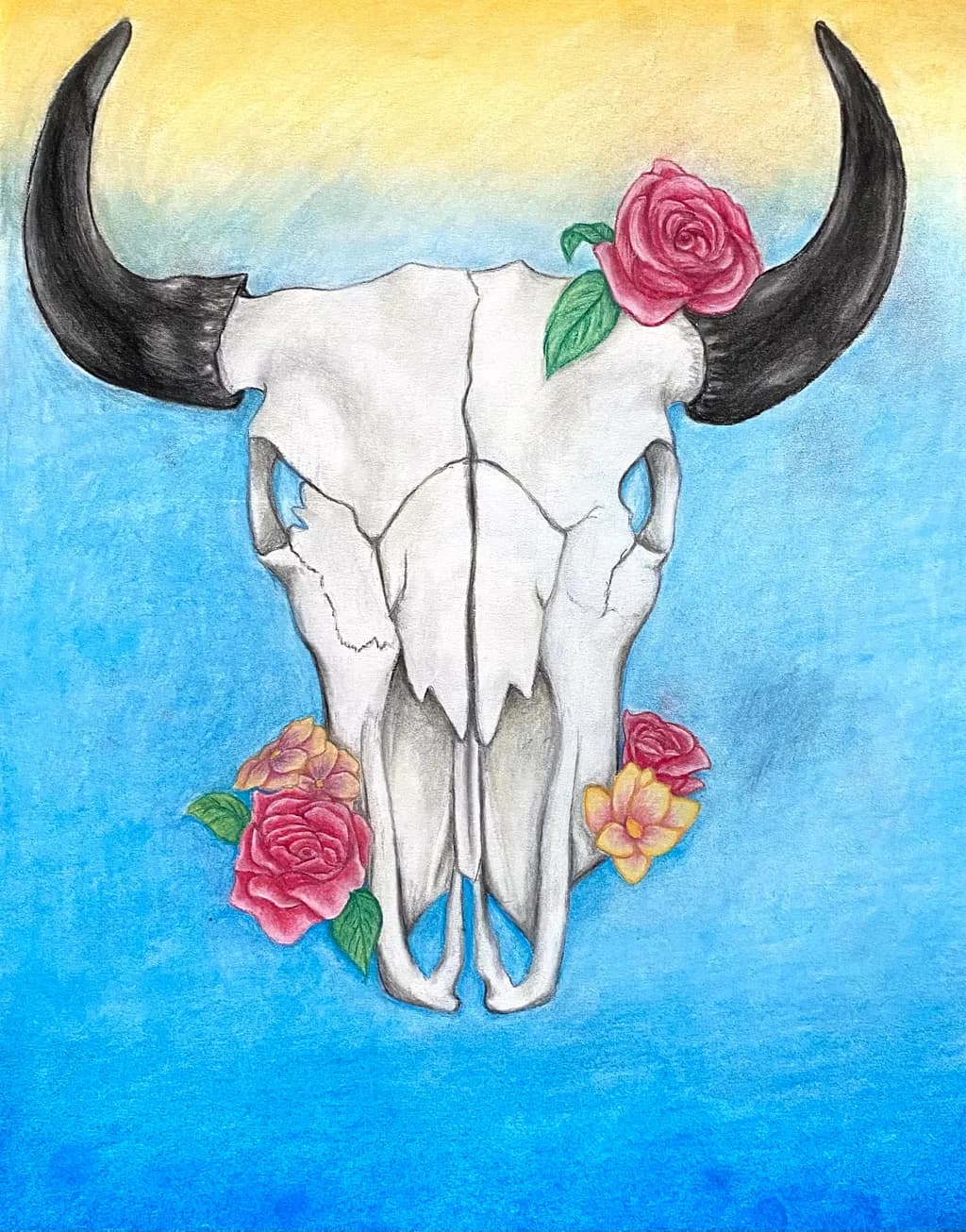 Rose-Adorned Longhorn Skull