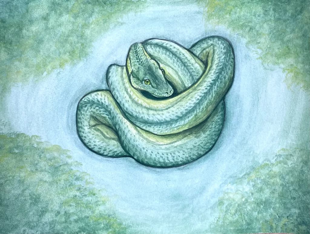Coiled Green Snake